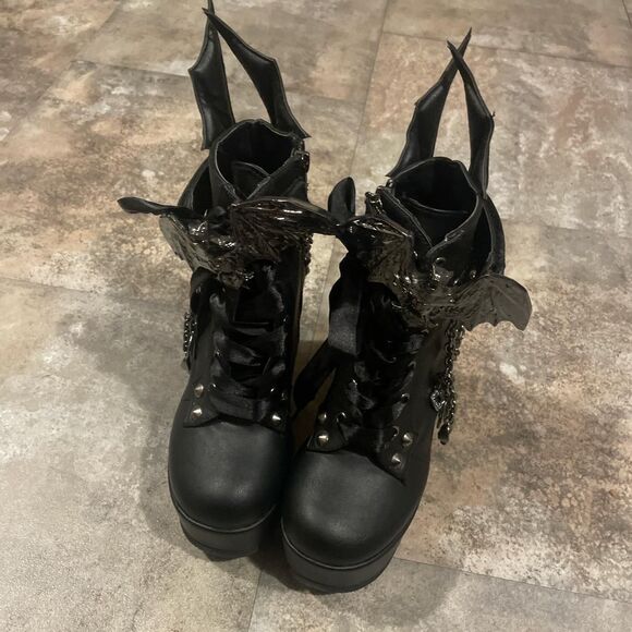 demonia goth punk women’s 5" wedge platform black ankle boots size 6 - Picture 3 of 6